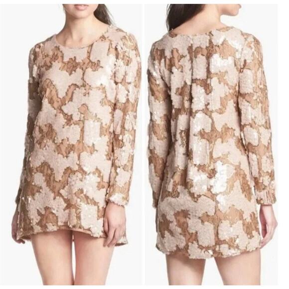 Dress the Population Casandra Sequin Shift Dress | Cream & Pink Sequin | Size M - Picture 1 of 15
